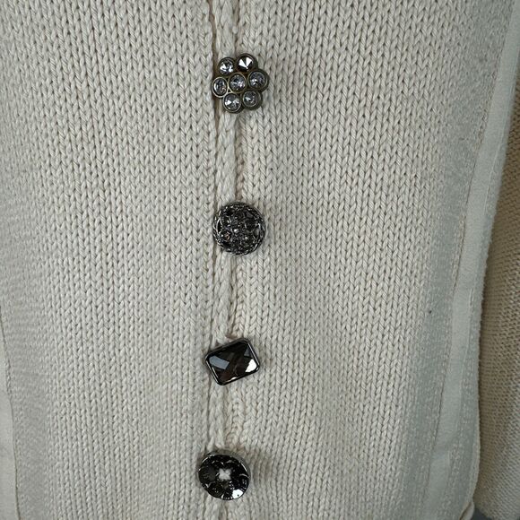 Pure Handknit Shawl Collar Button Cardigan Sweater Size M Medium Ivory Layered - Picture 3 of 9